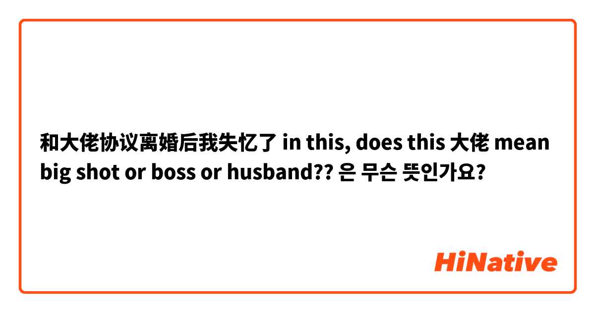 What is the meaning of 和大佬协议离婚后我失忆了in this, does this 大佬mean big shot or  boss or husband??? - Question about Simplified Chinese (China)