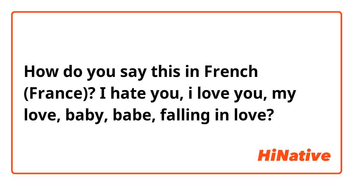 How do you say I hate you, i love you, my love, baby, babe, falling in  love? in French (France)?