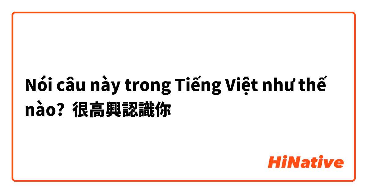 Nói câu này trong Tiếng Việt như thế nào? 很高興認識你