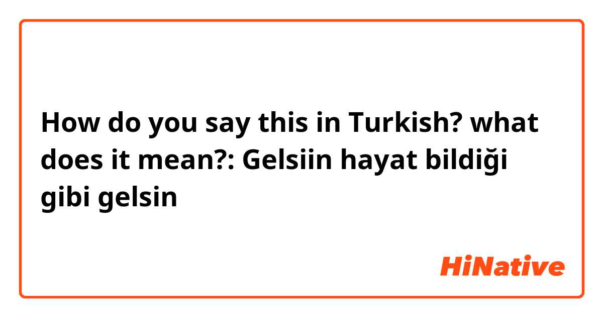 How do you say this in Turkish? what does it mean?: Gelsiin hayat bildiği gibi gelsin