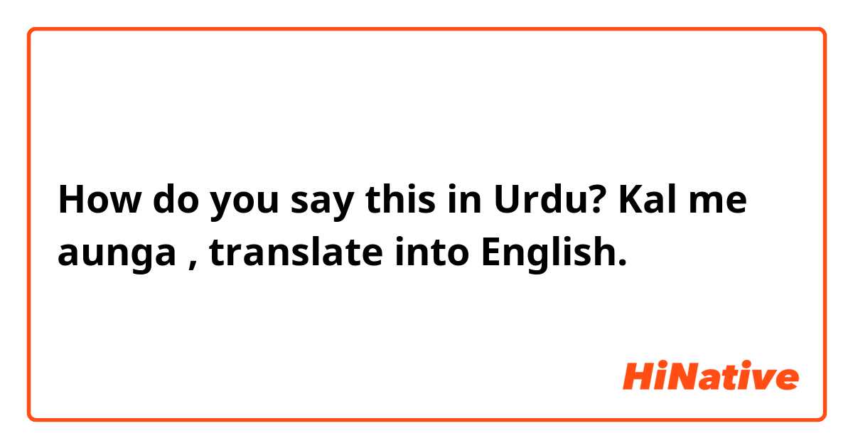 How do you say this in Urdu? Kal me aunga , translate into English.
