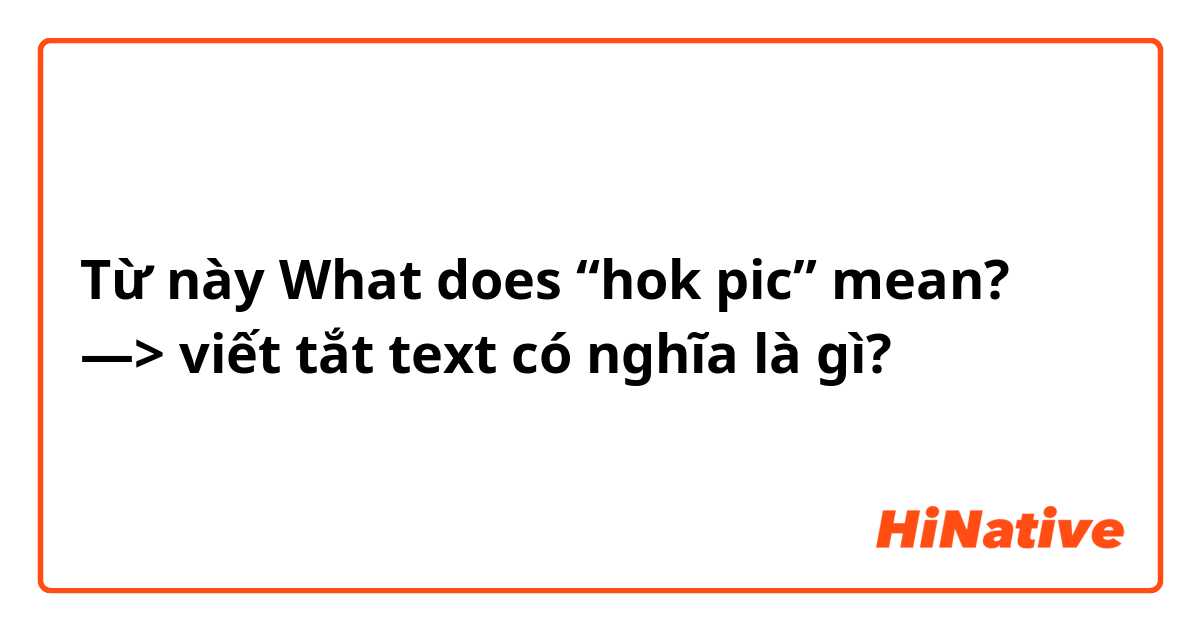 Từ này What does “hok pic” mean? —> viết tắt text có nghĩa là gì?