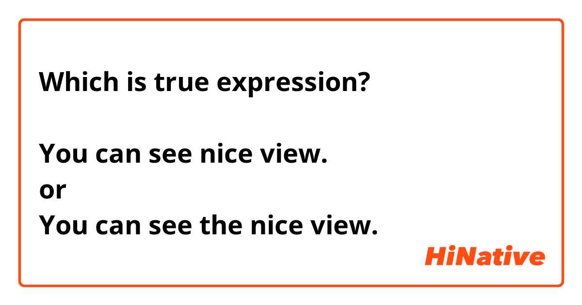 Which is true expression?

You can see nice view.
or
You can see the nice view.