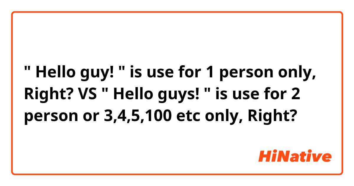 " Hello guy! " is use for 1 person only, Right? VS " Hello guys! " is use for 2 person or 3,4,5,100 etc only, Right? 