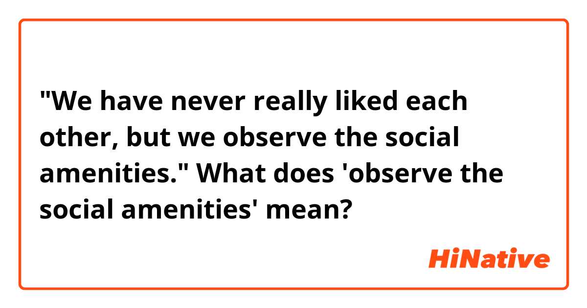"We have never really liked each other, but we observe the social amenities."
What does 'observe the social amenities' mean?