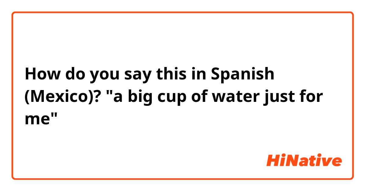 How do you say this in Spanish (Mexico)? "a big cup of water just for me"