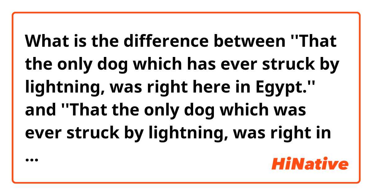 What is the difference between ''That the only dog which has ever struck by lightning, was right here in Egypt.''   and ''That the only dog which was ever struck by lightning, was right in here in Egypt'' and ''That the only dog which had been ever struck by lightning, was right in here in Egypt'' ?