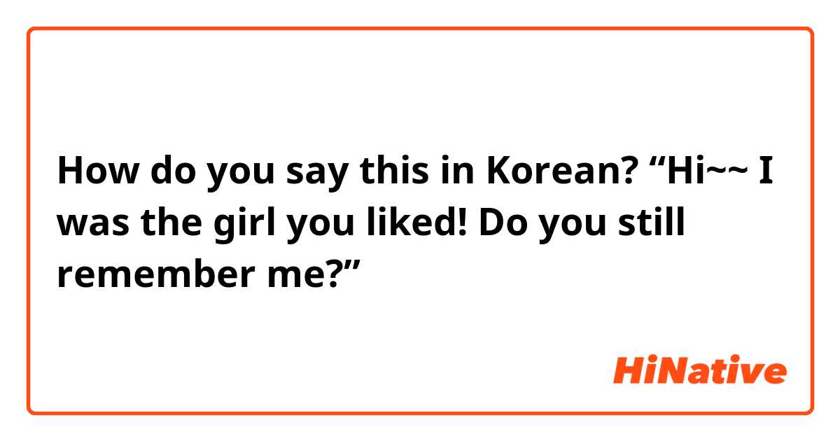 How do you say this in Korean? “Hi~~ I was the girl you liked! Do you still remember me?”