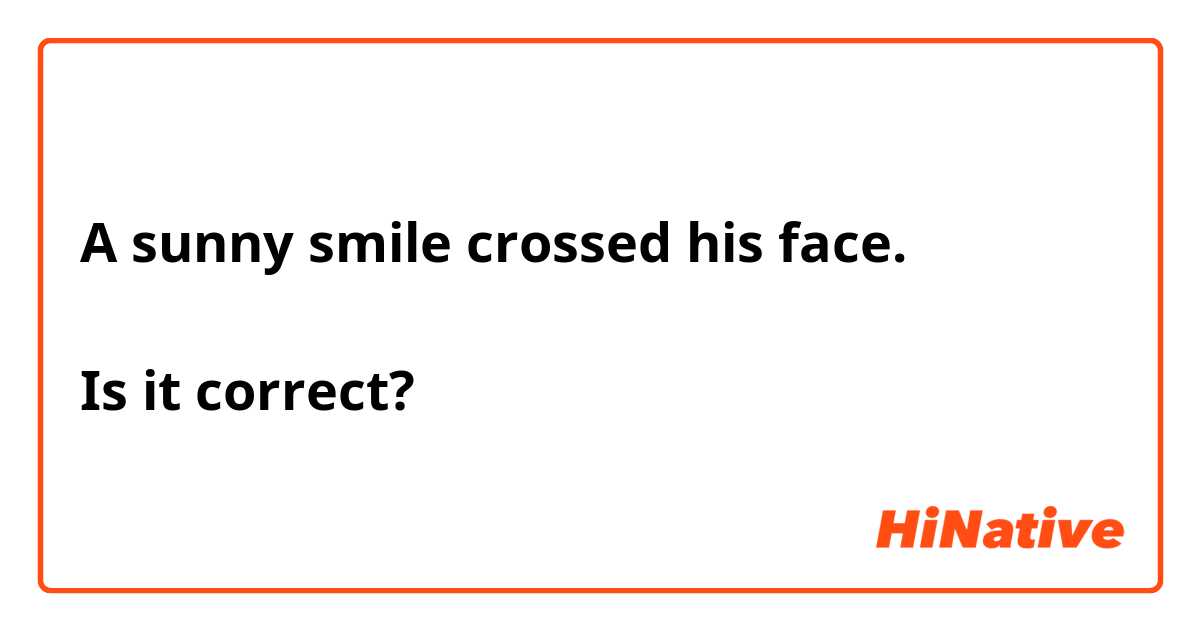 A sunny smile crossed his face. 

Is it correct? 