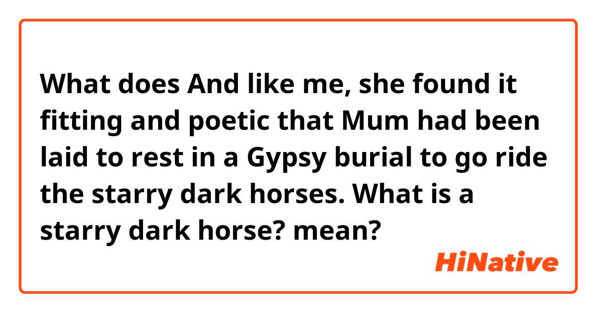 What does And like me, she found it fitting and poetic that Mum had been laid to rest in a Gypsy burial to go ride the starry dark horses.

What is a starry dark horse? mean?