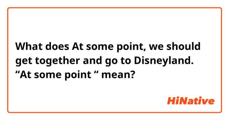 What does At some point, we should get together and go to Disneyland.

“At some point “ mean?