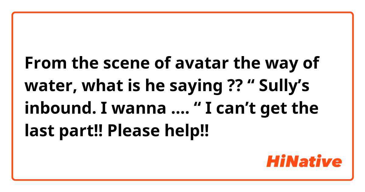 From the scene of avatar the way of water, 
what is he saying ?? 
“ Sully’s inbound. I wanna …. “ 
I can’t get the last part!! 
Please help!! 