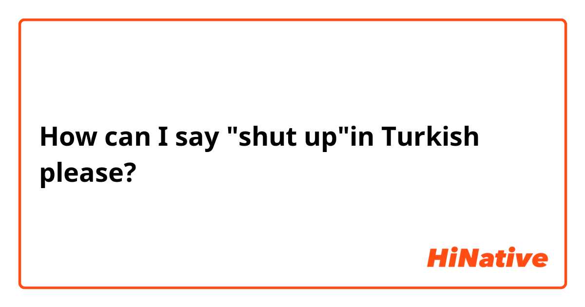 How can I say "shut up"in Turkish please?