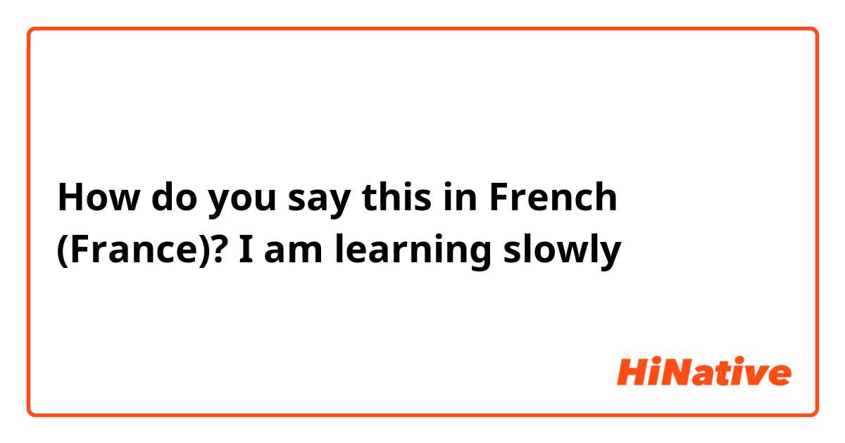 How do you say this in French (France)? I am learning slowly