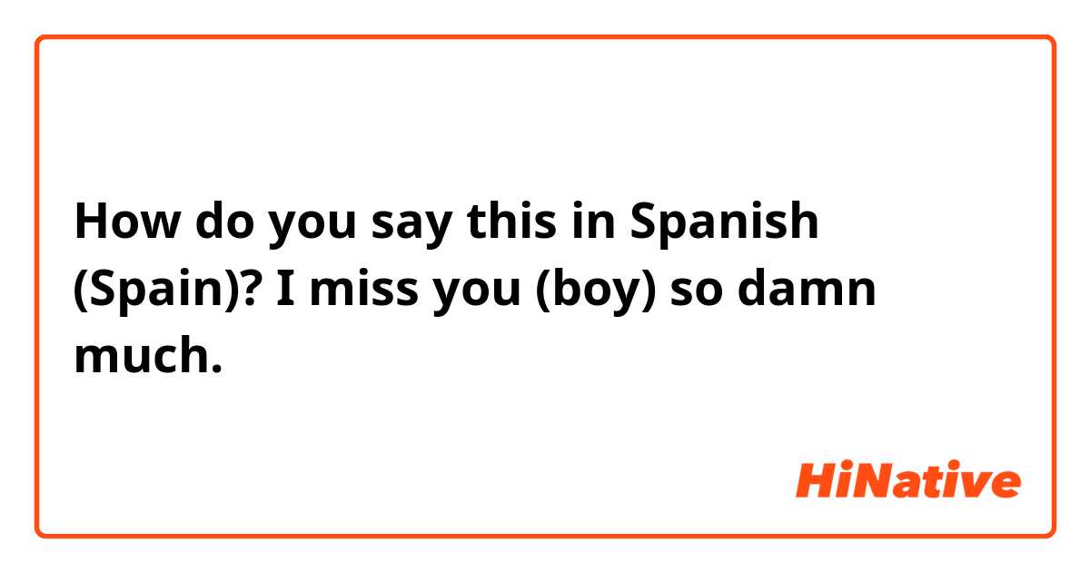 How do you say this in Spanish (Spain)? I miss you (boy) so damn much. 