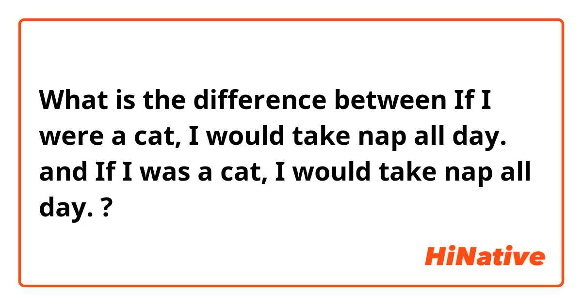 What is the difference between If I were a cat, I would take nap all day.   and If I was a cat, I would take nap all day.   ?