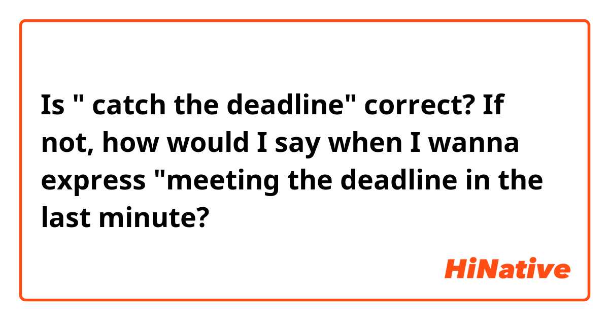 Is " catch the deadline" correct? If not, how would I say when I wanna express "meeting the deadline in the last minute?