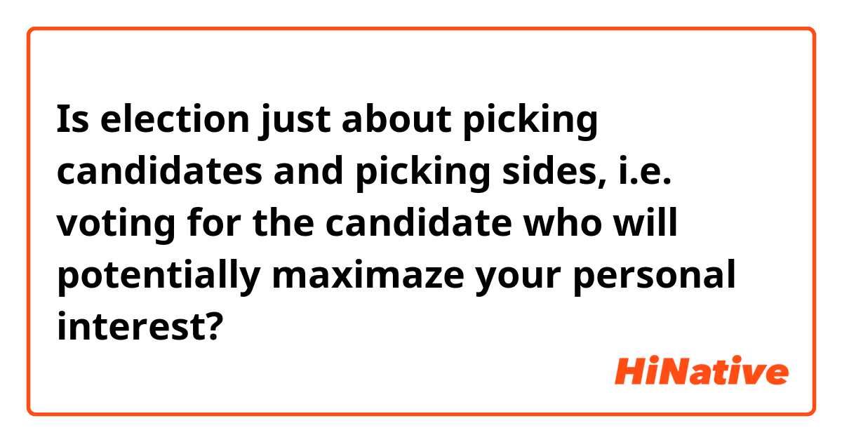 Is election just about picking candidates and picking sides, i.e. voting for the candidate who will potentially maximaze your personal interest? 