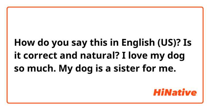 How do you say this in English (US)? Is it correct and natural?

I love my dog so much.
My dog is a sister for me.