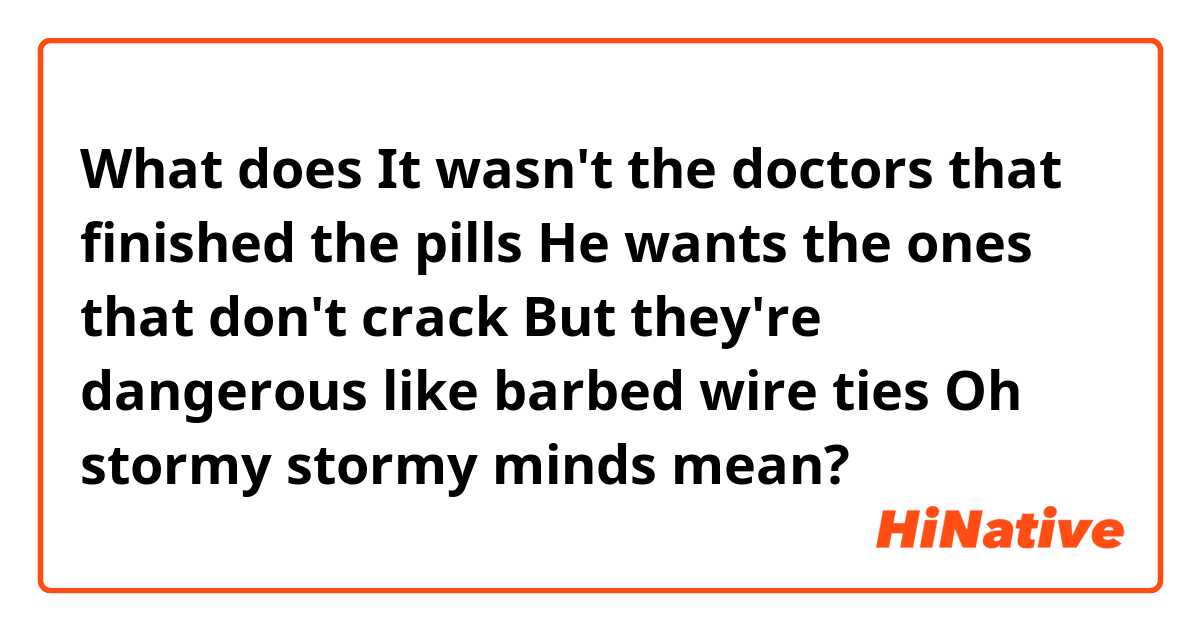 What does It wasn't the doctors that finished the pills

He wants the ones that don't crack

But they're dangerous like barbed wire ties

Oh stormy stormy minds mean?
