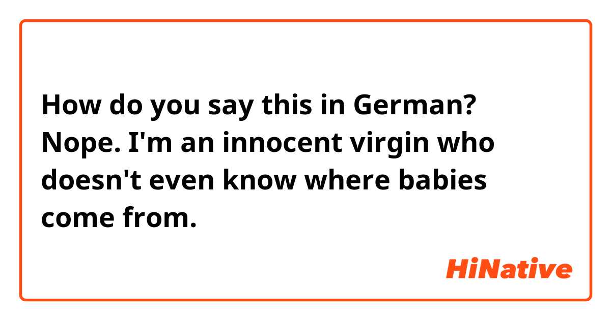 How do you say this in German? Nope. I'm an innocent virgin who doesn't even know where babies come from.