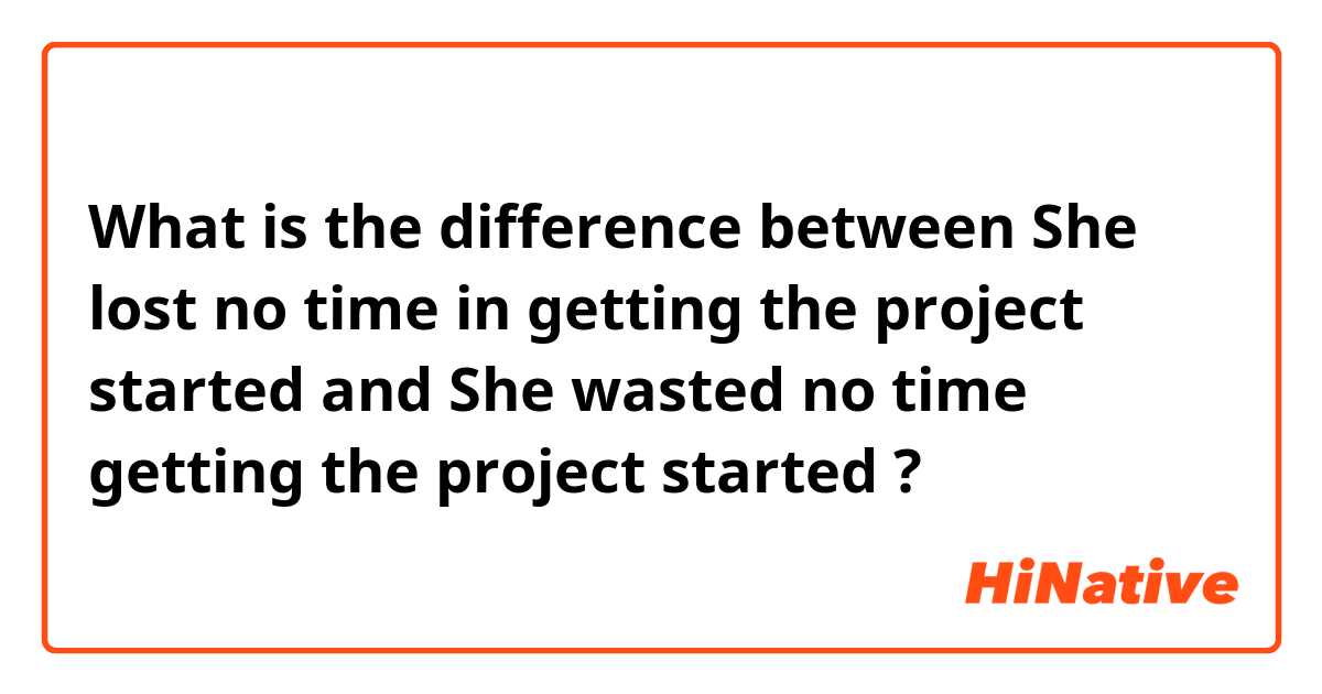 What is the difference between She lost no time in getting the project started

 and She wasted no time getting the project started ?
