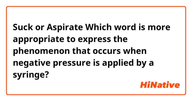 Suck or Aspirate
Which word is more appropriate to express the phenomenon that occurs when negative pressure is applied by a syringe?