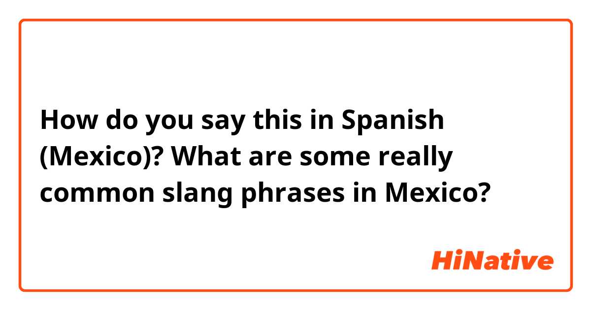 How do you say this in Spanish (Mexico)? What are some really common slang phrases in Mexico? 
