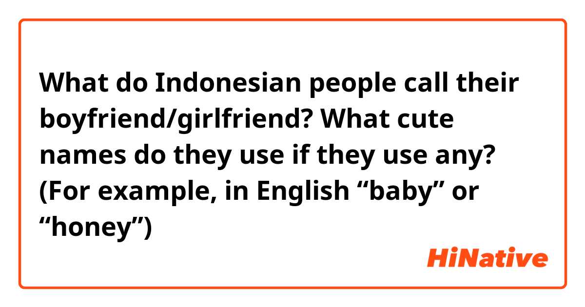 What do Indonesian people call their boyfriend/girlfriend? What cute names do they use if they use any? (For example, in English “baby” or “honey”) 
