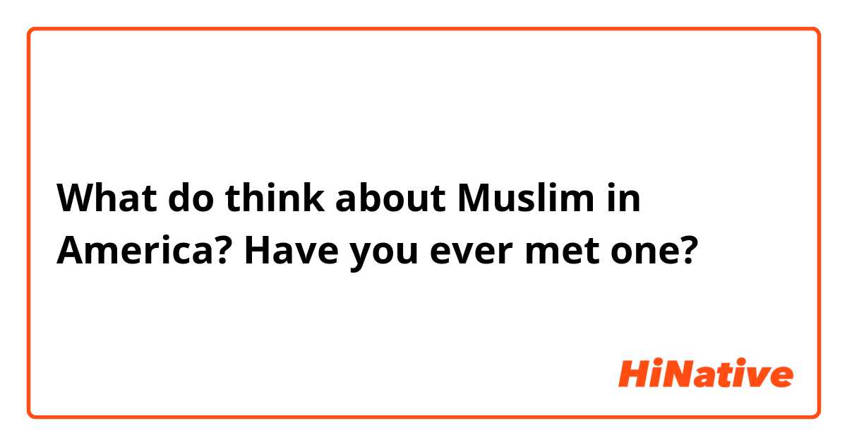 What do think about Muslim in America? Have you ever met one?