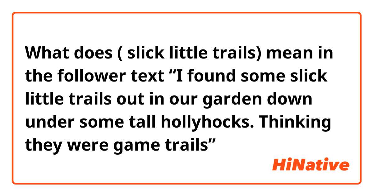 What does ( slick little trails) mean in the follower text 
“I found some slick little trails out in our garden down under some tall hollyhocks. Thinking they were game trails”
