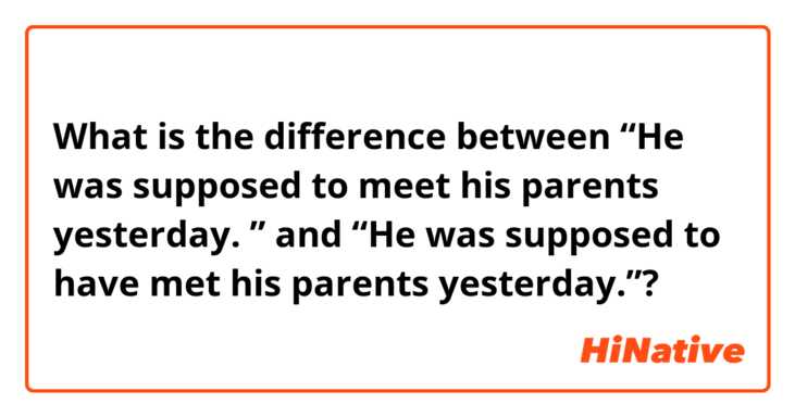 What is the difference between “He was supposed to meet his parents yesterday. ” and “He was supposed to have met his parents yesterday.”?