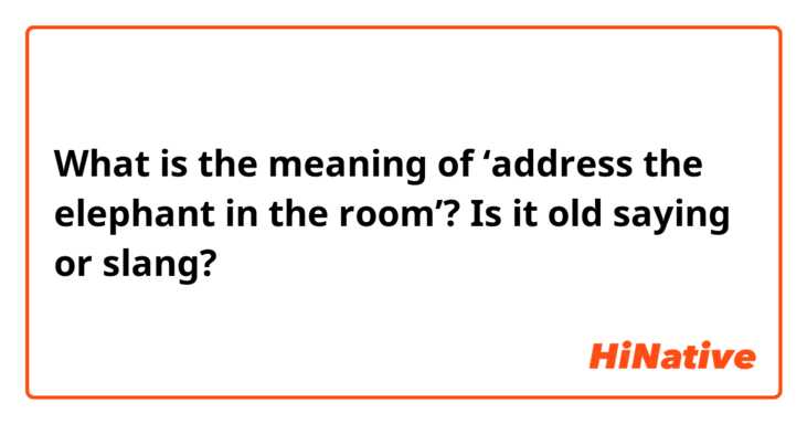 What is the meaning of ‘address the elephant in the room’? Is it old saying or slang?