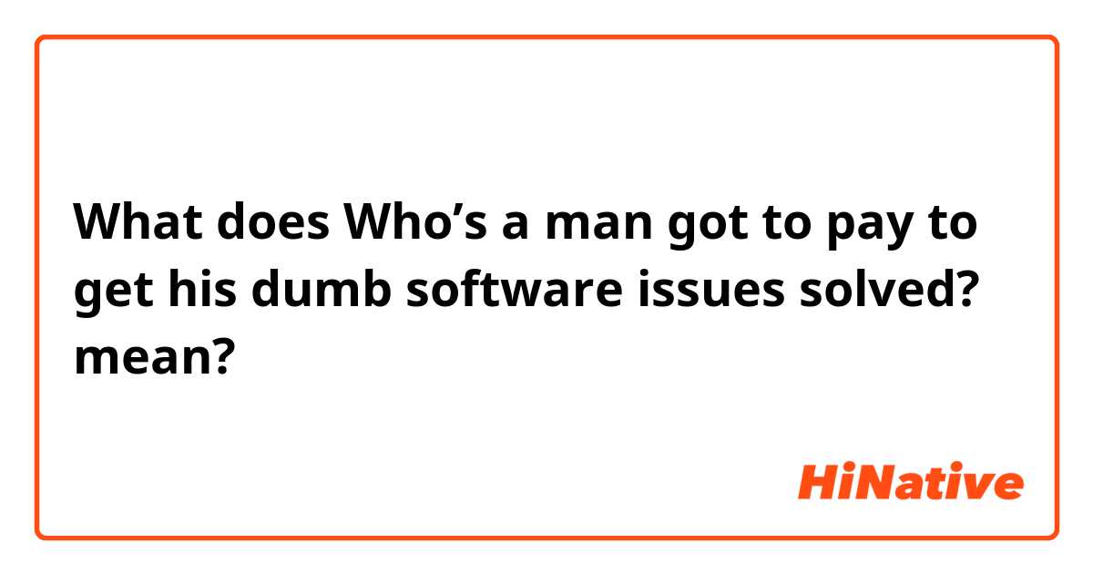 What does Who’s a man got to pay to get his dumb software issues solved? mean?
