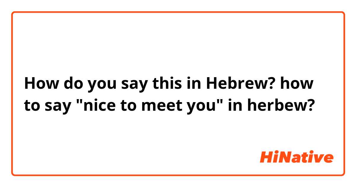 How do you say this in Hebrew? how to say "nice to meet you" in herbew? 