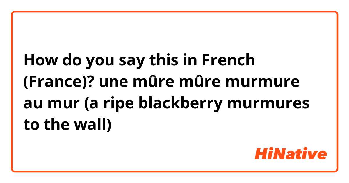 How do you say this in French (France)? une mûre mûre murmure au mur
(a ripe blackberry murmures to the wall)