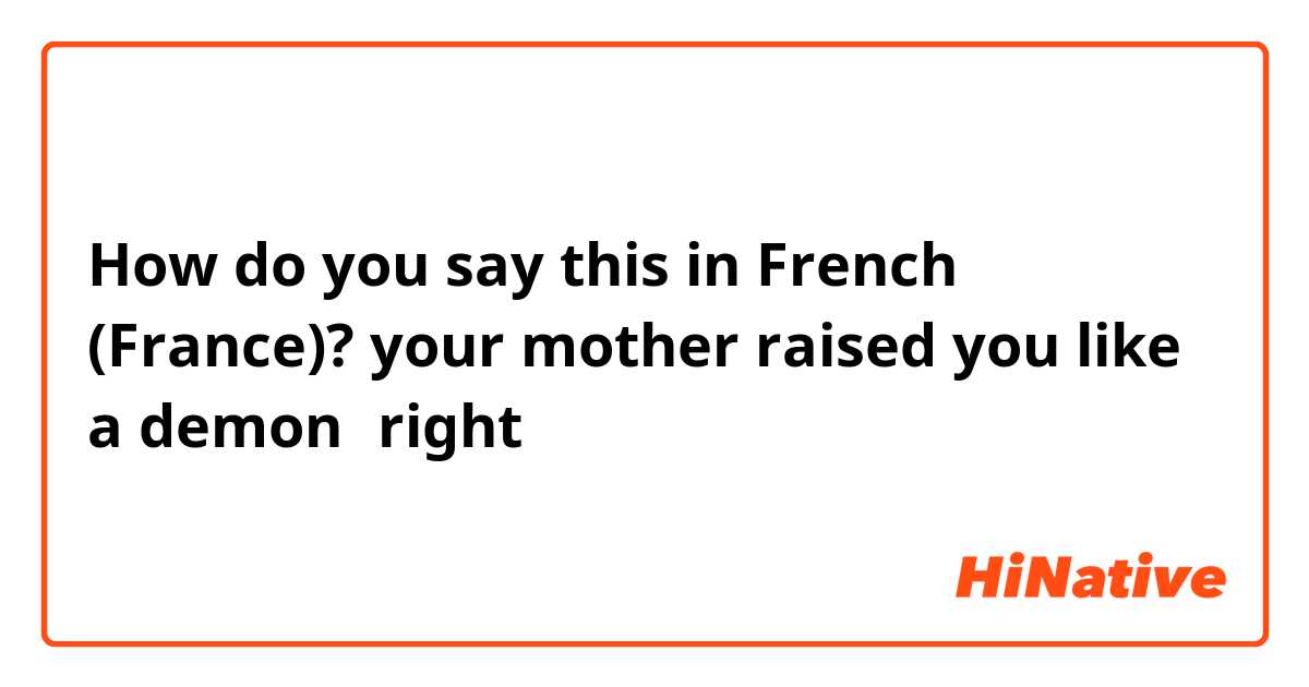 How do you say this in French (France)? your mother raised you like a demon，right？