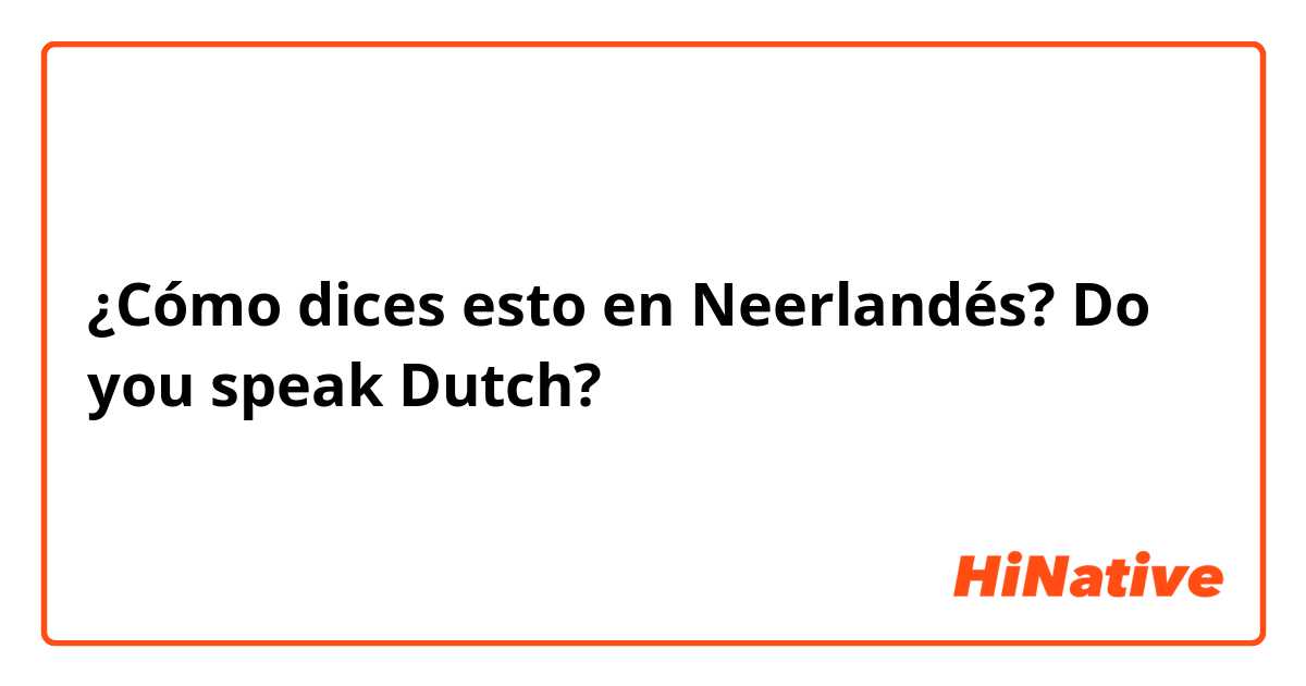 ¿Cómo dices esto en Neerlandés? Do you speak Dutch?