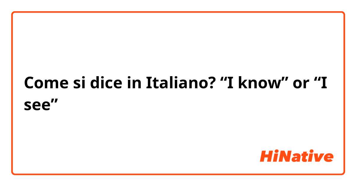 Come si dice in Italiano? “I know” or “I see”
