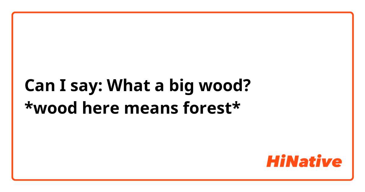 Can I say: What a big wood?
*wood here means forest*