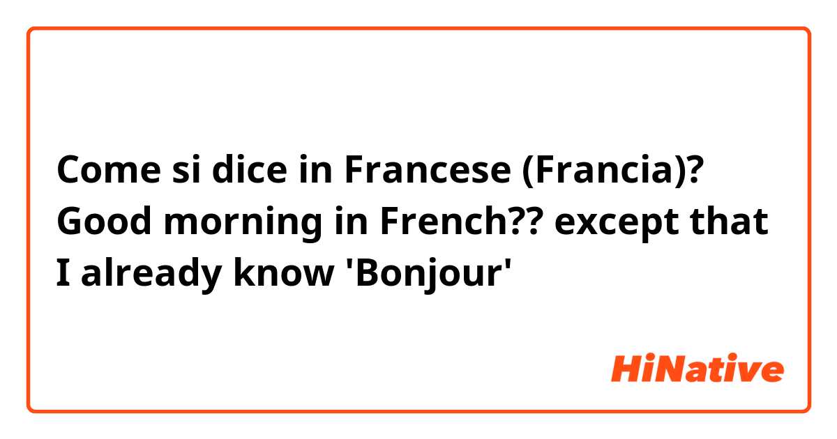 Come si dice in Francese (Francia)? Good morning in French?? except that I already know 'Bonjour' 