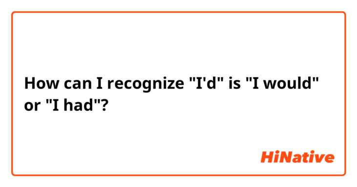 How can I recognize "I'd" is "I would" or "I had"?