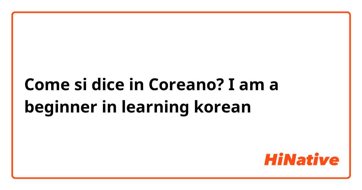 Come si dice in Coreano? I am a beginner in learning korean
