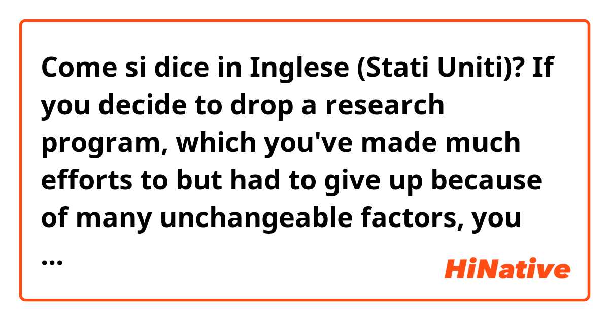 Come si dice in Inglese (Stati Uniti)? If you decide to drop a research program, which you've made much efforts to but had to give up because of many unchangeable factors, you must have been through a process of struggling, how to express the feeling? Like "after intensive struggle..." 
