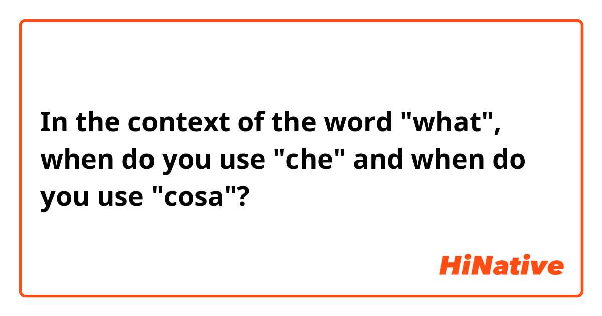 In the context of the word "what", when do you use "che" and when do you use "cosa"?
