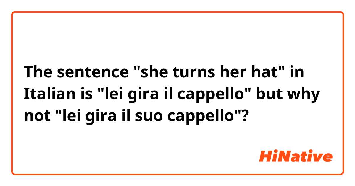The sentence "she turns her hat" in Italian is "lei gira il cappello" but why not "lei gira il suo cappello"? 