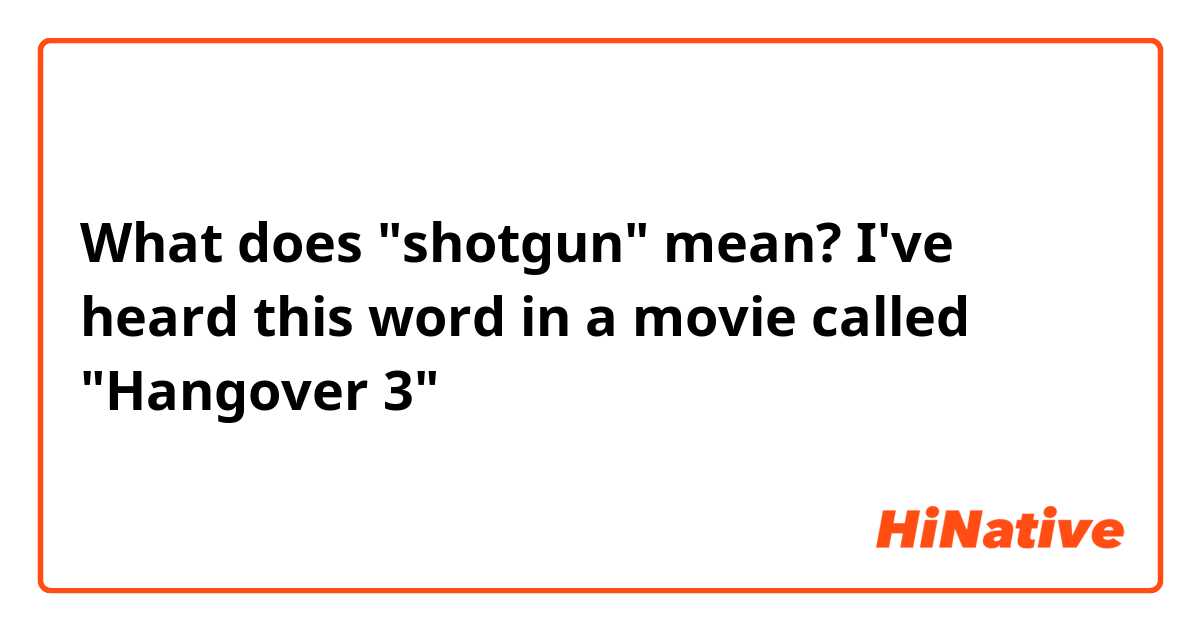What does "shotgun" mean?

I've heard this word in a movie called "Hangover 3"