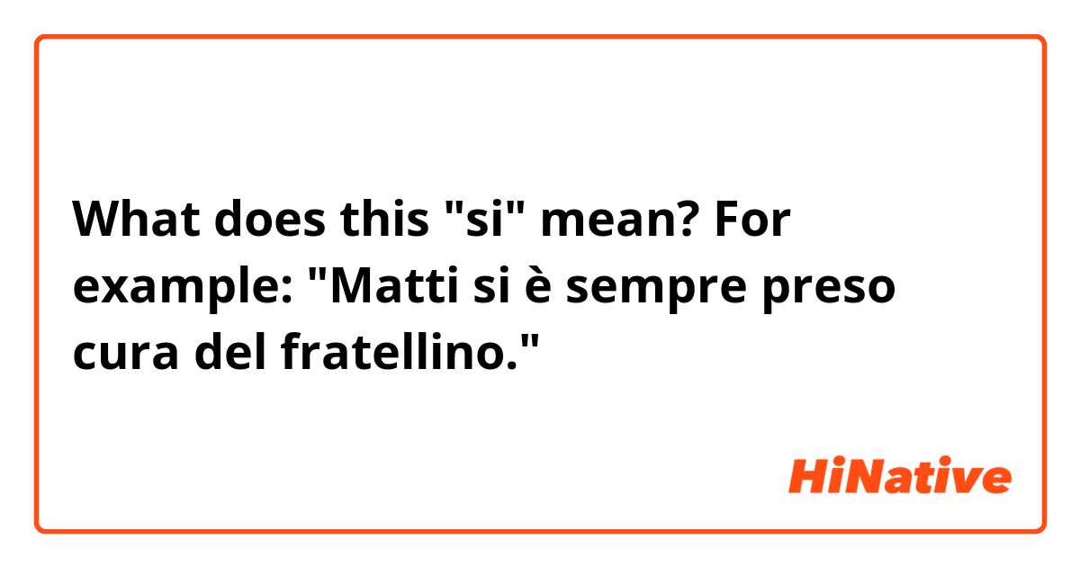 What does this "si" mean? For example: "Matti si è sempre preso cura del fratellino." 