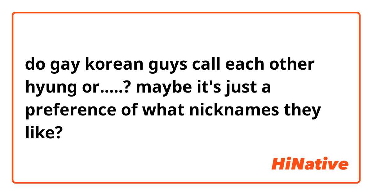 do gay korean guys call each other hyung or.....? maybe it's just a preference of what nicknames they like?