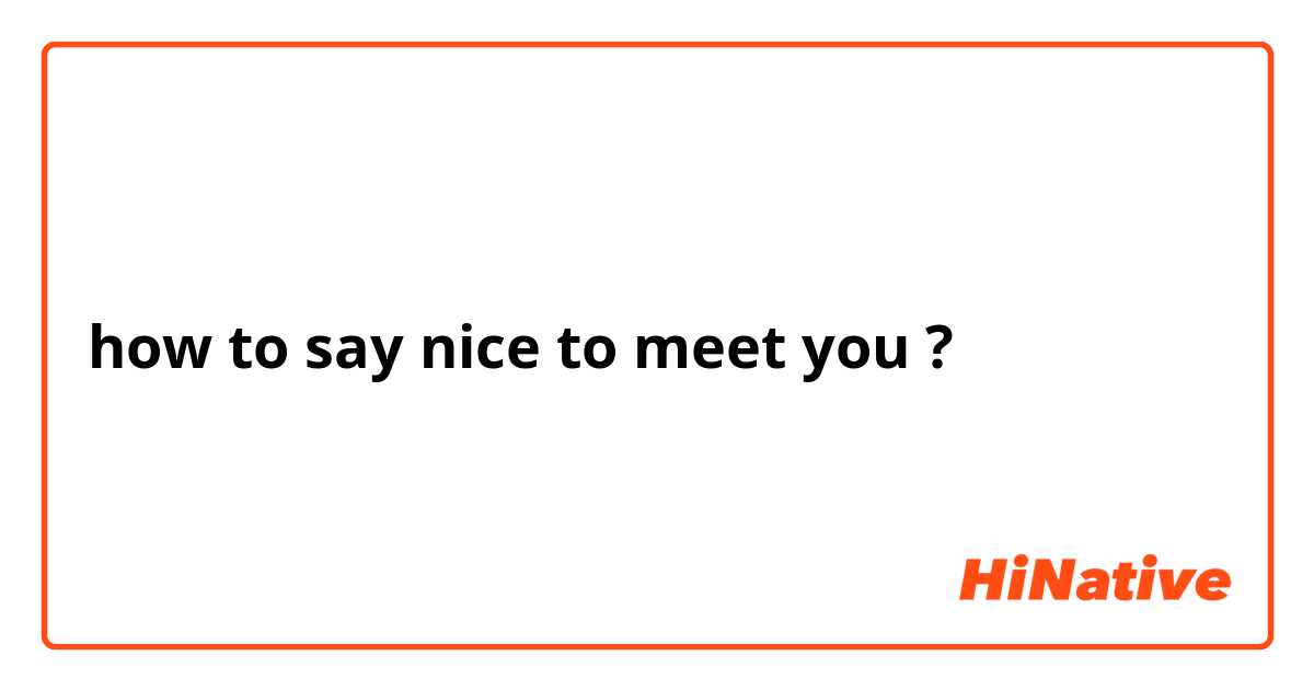 how to say nice to meet you ?